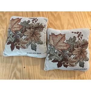 David Carter Brown Set of 2 Fall Autumn Leaves Embroidered Tapestry Pillows VTG